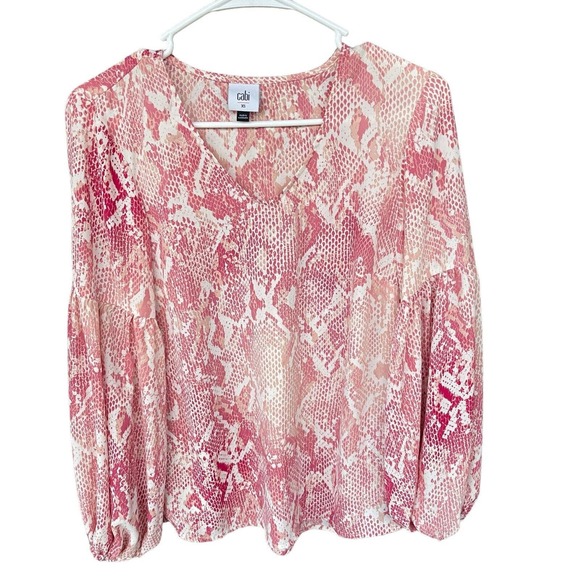 Cabi Blouse Womens Extra Small Pink Bethany Snake Print Top 5708 Balloon Sleeve - Picture 1 of 10